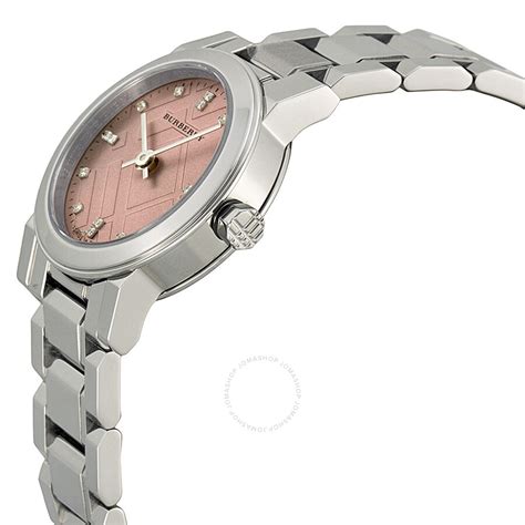 Burberry Diamond Pink Dial Stainless Steel Ladies Watch BU9223